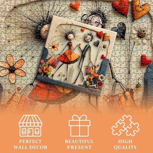 Abstract Romantic Couples Puzzle for Adults, Whimsical Folk Art Vintage Jigsaw Puzzles 1000 Pieces, Colorful Flower Love Challenge Puzzle in Kuwait