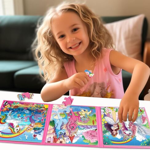 Unicorn Mermaid Princess Magnetic Puzzles for Toddlers 3-5 Girls, 20 Pieces Travel Puzzles for Kids Ages 4-6, Car Airplane Road Trip Activities Games Toys for 3 4 5 Year Old Girls Birthday Gifts in Saudi Arabia