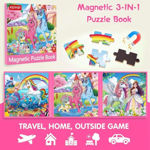 Unicorn Mermaid Princess Magnetic Puzzles for Toddlers 3-5 Girls, 20 Pieces Travel Puzzles for Kids Ages 4-6, Car Airplane Road Trip Activities Games Toys for 3 4 5 Year Old Girls Birthday Gifts in Saudi Arabia