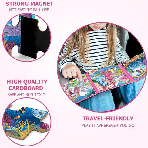 Unicorn Mermaid Princess Magnetic Puzzles for Toddlers 3-5 Girls, 20 Pieces Travel Puzzles for Kids Ages 4-6, Car Airplane Road Trip Activities Games Toys for 3 4 5 Year Old Girls Birthday Gifts in Saudi Arabia