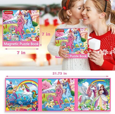 Unicorn Mermaid Princess Magnetic Puzzles for Toddlers 3-5 Girls, 20 Pieces Travel Puzzles for Kids Ages 4-6, Car Airplane Road Trip Activities Games Toys for 3 4 5 Year Old Girls Birthday Gifts in Saudi Arabia