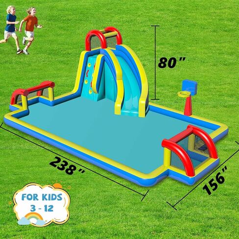 Inflatable Bounce House,Water Bounce House with Slide Double Soccer Goal,Big Splash Pool,Basketball Hoop,Climb Wall,Outdoor Bouncer with Air Blower for Kids 3-10 in Saudi Arabia