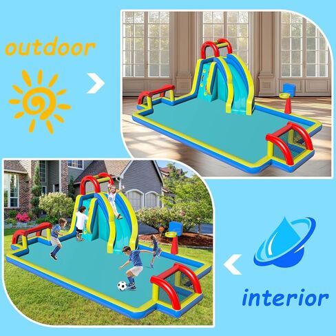Inflatable Bounce House,Water Bounce House with Slide Double Soccer Goal,Big Splash Pool,Basketball Hoop,Climb Wall,Outdoor Bouncer with Air Blower for Kids 3-10 in Saudi Arabia