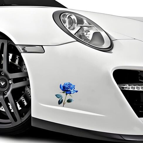 Decorative Blue Rose 3D Stickers 2-Piece Vinyl Material Suitable for car Body Windows Bumpers laptops and Luggage Furniture and Wall Decoration Stickers #3A-14 in Saudi Arabia
