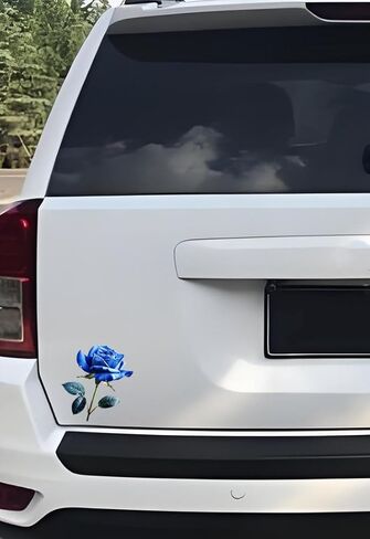 Decorative Blue Rose 3D Stickers 2-Piece Vinyl Material Suitable for car Body Windows Bumpers laptops and Luggage Furniture and Wall Decoration Stickers #3A-14 in Saudi Arabia