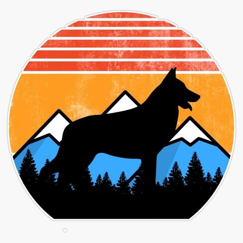 Retro Distressed Vintage Sunset Mountains and Forest German Shepherd GSD Dog Gift Sticker Bumper Sticker Vinyl Decal 5" in Saudi Arabia