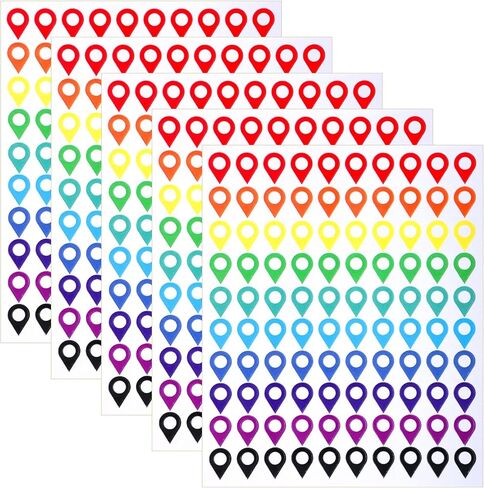Map Location Markers Stickers, 500 Pcs 0.5x0.35inch Colored Map Marking Stickers Self Adhesive Peel and Stick Indicator Labels for Marking Camping and Adventure Locations or Travel Destinations in Kuwait