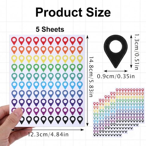 Map Location Markers Stickers, 500 Pcs 0.5x0.35inch Colored Map Marking Stickers Self Adhesive Peel and Stick Indicator Labels for Marking Camping and Adventure Locations or Travel Destinations in Kuwait