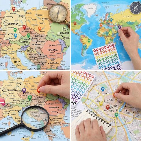 Map Location Markers Stickers, 500 Pcs 0.5x0.35inch Colored Map Marking Stickers Self Adhesive Peel and Stick Indicator Labels for Marking Camping and Adventure Locations or Travel Destinations in Kuwait