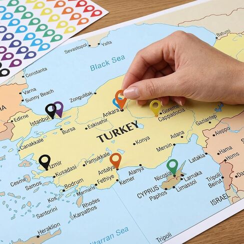Map Location Markers Stickers, 500 Pcs 0.5x0.35inch Colored Map Marking Stickers Self Adhesive Peel and Stick Indicator Labels for Marking Camping and Adventure Locations or Travel Destinations in Kuwait