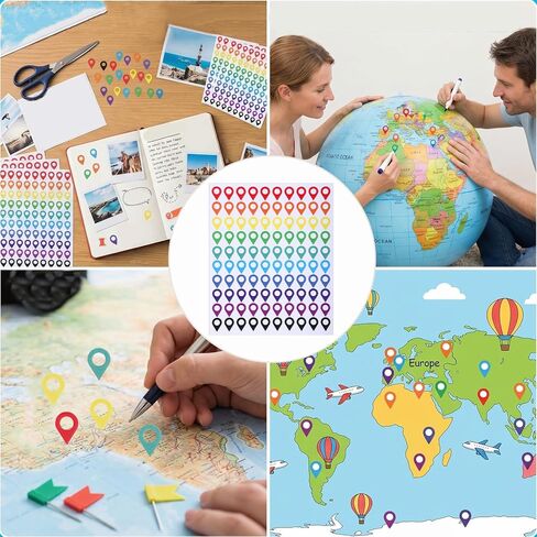 Map Location Markers Stickers, 500 Pcs 0.5x0.35inch Colored Map Marking Stickers Self Adhesive Peel and Stick Indicator Labels for Marking Camping and Adventure Locations or Travel Destinations in Kuwait