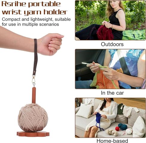 Molain Wrist Yarn Holder, Wooden Twizzling Yarn Portable Yarn Ball Minder Stand with Crossbody Strap Organizer Crochet Accessories for Crocheting Knitting Supplies Gift for Crafters in Kuwait
