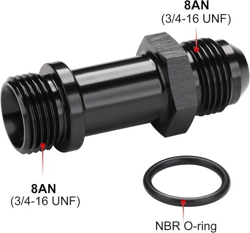 8AN Male Flare to 8AN -8 ORB O-ring Extension Fitting Adapter Aluminum Black in Kuwait
