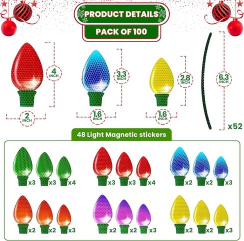 KatchOn, Christmas Car Magnets Decorations Set - Pack of 100 | Magnetic Christmas Lights for Car | 48 Reflective Light Bulb Magnet Decorations | 52 Magnetic Wire for Car Magnet Christmas Decorations in Kuwait