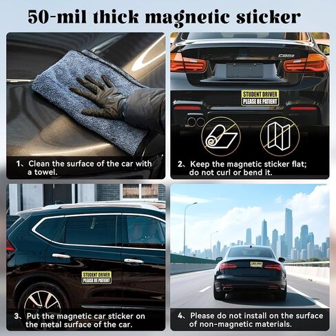 3 Pcs Student Driver Car Magnets, Magnetic Student Driver Stickers for Cars, Reflective Magnet Bumper Sticker for New Drivers, Removable Rectangular Safety Sign for Novice in Saudi Arabia