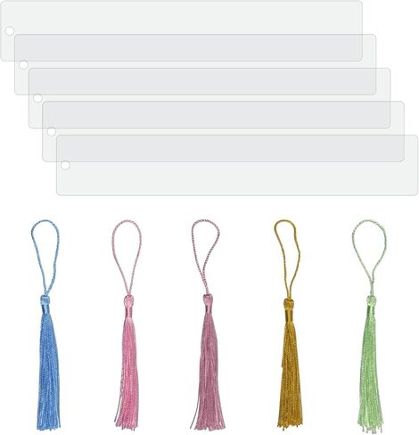 5 Pack Clear Acrylic Bookmarks Blanks, Plastic Bookmarks Bulk with Colorful Tassels for Crafts DIY Gift Tags, Price Tags (Rectangle, 5) in Kuwait