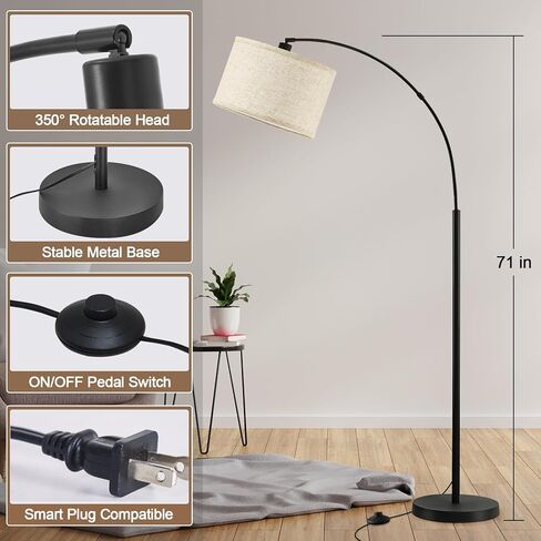 71" Arc Floor Lamps for Living Room, Standing Lamp with Adjustable Head, Tall Pole Lamp with Foot Switch, Arched Reading Light for Bedroom, Office, 9W Adjustable Color Temperatures Bulb Included in Saudi Arabia