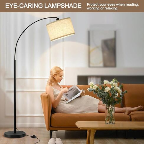71" Arc Floor Lamps for Living Room, Standing Lamp with Adjustable Head, Tall Pole Lamp with Foot Switch, Arched Reading Light for Bedroom, Office, 9W Adjustable Color Temperatures Bulb Included in Saudi Arabia