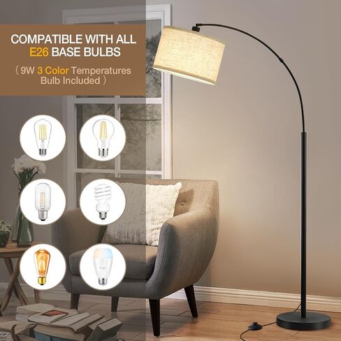 71" Arc Floor Lamps for Living Room, Standing Lamp with Adjustable Head, Tall Pole Lamp with Foot Switch, Arched Reading Light for Bedroom, Office, 9W Adjustable Color Temperatures Bulb Included in Saudi Arabia