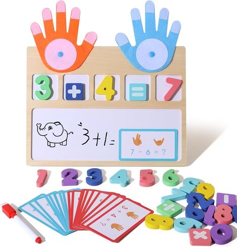 BESTAMTOY Montessori Math Board Toy - Double-Sided Finger Counting & Number Tracing Board Number Blocks, Wooden Math Manipulatives for Kids Ages 3-6, Preschool Classroom Homeschool Educational Games in Kuwait