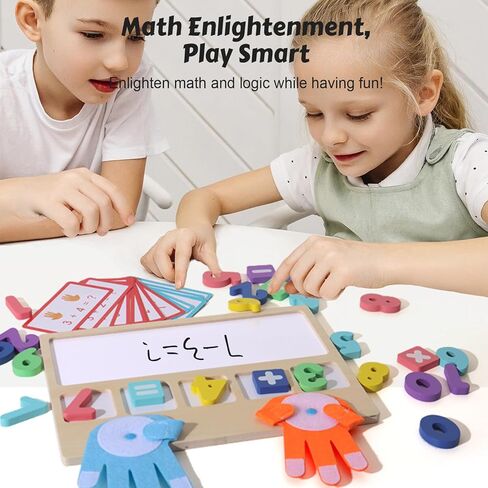 BESTAMTOY Montessori Math Board Toy - Double-Sided Finger Counting & Number Tracing Board Number Blocks, Wooden Math Manipulatives for Kids Ages 3-6, Preschool Classroom Homeschool Educational Games in Kuwait