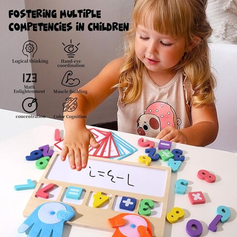 BESTAMTOY Montessori Math Board Toy - Double-Sided Finger Counting & Number Tracing Board Number Blocks, Wooden Math Manipulatives for Kids Ages 3-6, Preschool Classroom Homeschool Educational Games in Kuwait