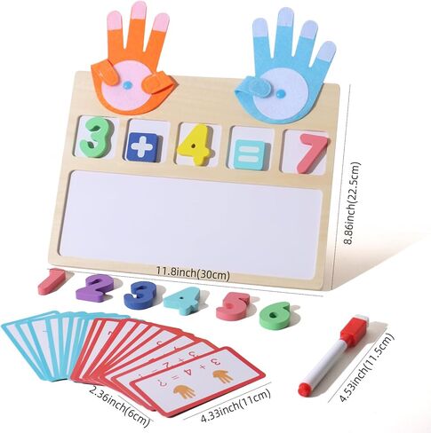 BESTAMTOY Montessori Math Board Toy - Double-Sided Finger Counting & Number Tracing Board Number Blocks, Wooden Math Manipulatives for Kids Ages 3-6, Preschool Classroom Homeschool Educational Games in Kuwait
