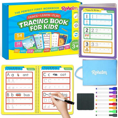 Preschool Learning Activities, Tracing Books for Kids 3+, 54 Reusable Toddler Learning Activities Book, Toddler Handwriting Practice, Montessori Travel Educational Toys, Gifts for Kids Ages 3+ in Saudi Arabia
