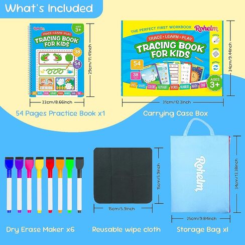 Preschool Learning Activities, Tracing Books for Kids 3+, 54 Reusable Toddler Learning Activities Book, Toddler Handwriting Practice, Montessori Travel Educational Toys, Gifts for Kids Ages 3+ in Saudi Arabia