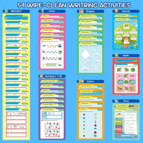 Preschool Learning Activities, Tracing Books for Kids 3+, 54 Reusable Toddler Learning Activities Book, Toddler Handwriting Practice, Montessori Travel Educational Toys, Gifts for Kids Ages 3+ in Saudi Arabia