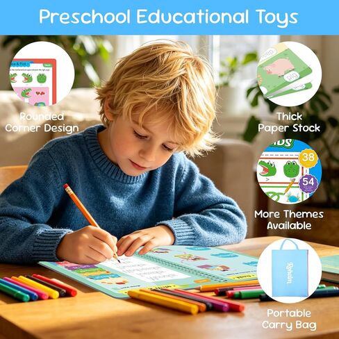 Preschool Learning Activities, Tracing Books for Kids 3+, 54 Reusable Toddler Learning Activities Book, Toddler Handwriting Practice, Montessori Travel Educational Toys, Gifts for Kids Ages 3+ in Saudi Arabia