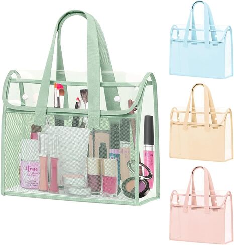 YOPCDJ 4 Pcs Clear Tote Bag, Large Makeup Bags, Clear PVC Cosmetic Bag Organizer, Multifunction Travel Toiletry Bag for Women, Transparent Beach Tote Bags, Transparent Organizer Storage Bags in Kuwait