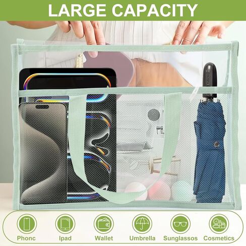 YOPCDJ 4 Pcs Clear Tote Bag, Large Makeup Bags, Clear PVC Cosmetic Bag Organizer, Multifunction Travel Toiletry Bag for Women, Transparent Beach Tote Bags, Transparent Organizer Storage Bags in Kuwait