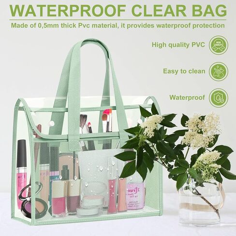 YOPCDJ 4 Pcs Clear Tote Bag, Large Makeup Bags, Clear PVC Cosmetic Bag Organizer, Multifunction Travel Toiletry Bag for Women, Transparent Beach Tote Bags, Transparent Organizer Storage Bags in Kuwait