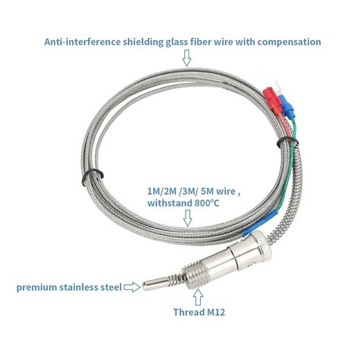 M12 *1.5 Thread Spring 0-800℃ K J Type thermocouple Industry Temperature Sensor Stainless Steel thermocouple Type k 1M 2M 3 metres(M12 K Type 2M) in Saudi Arabia