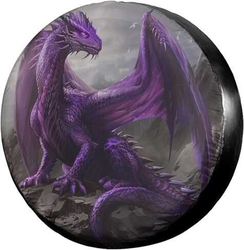 Delerain Spare Tire Cover Cool Purple Dragon Wheel Covers Waterproof Dust-Proof UV Sun Universal Fit for Trailer RV SUV Truck and Many Vehicle (17 Inch for Diameter 31"-33") in Kuwait