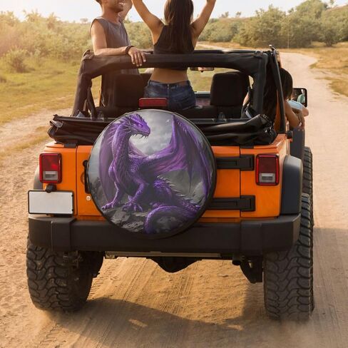 Delerain Spare Tire Cover Cool Purple Dragon Wheel Covers Waterproof Dust-Proof UV Sun Universal Fit for Trailer RV SUV Truck and Many Vehicle (17 Inch for Diameter 31"-33") in Kuwait