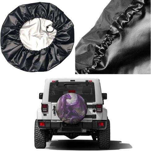 Delerain Spare Tire Cover Cool Purple Dragon Wheel Covers Waterproof Dust-Proof UV Sun Universal Fit for Trailer RV SUV Truck and Many Vehicle (17 Inch for Diameter 31"-33") in Kuwait