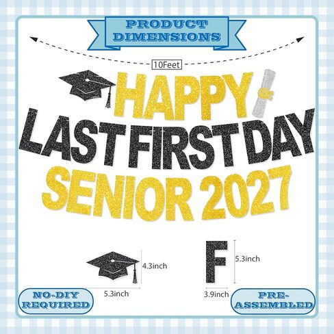 Happy Last First Day Senior 2027 Banner - NO DIY Last First Day of Senior Year Party Decorations For Class of 2027 Party Décor in Saudi Arabia