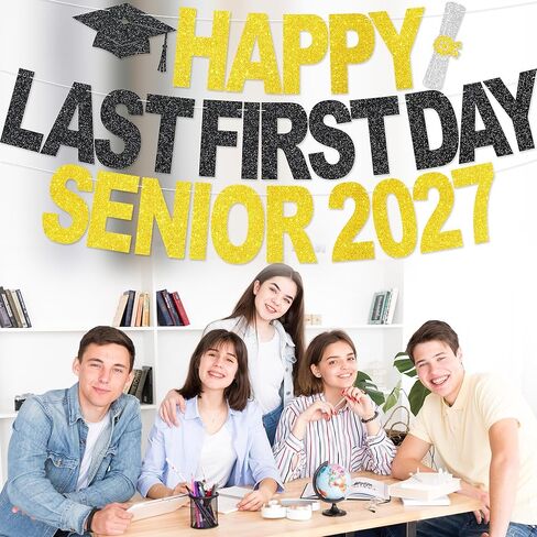 Happy Last First Day Senior 2027 Banner - NO DIY Last First Day of Senior Year Party Decorations For Class of 2027 Party Décor in Saudi Arabia