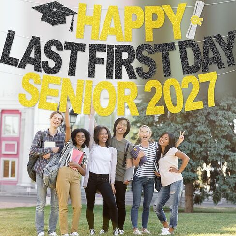 Happy Last First Day Senior 2027 Banner - NO DIY Last First Day of Senior Year Party Decorations For Class of 2027 Party Décor in Saudi Arabia