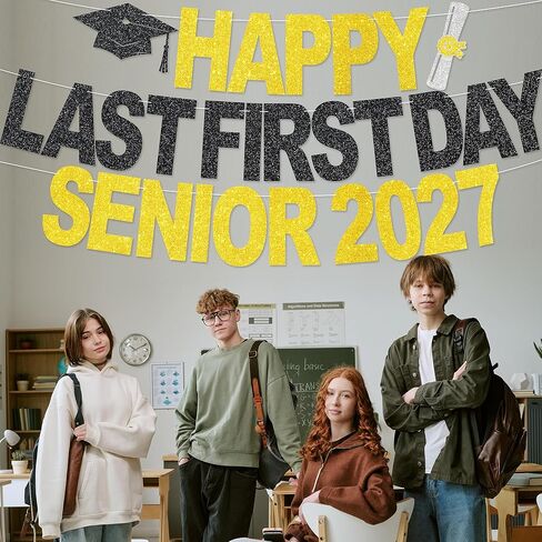 Happy Last First Day Senior 2027 Banner - NO DIY Last First Day of Senior Year Party Decorations For Class of 2027 Party Décor in Saudi Arabia