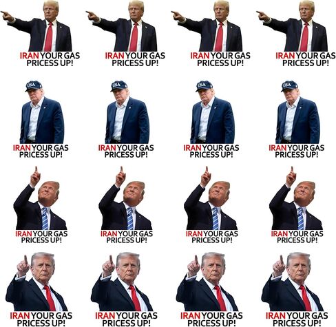 Iran Your Gas Prices Up Trump Parody Stickers, 16 Pack, 2 Inch, Vinyl, Waterproof, Glossy Finish, Multicolor, for Laptop, Tumbler, Car, Helmet in Saudi Arabia