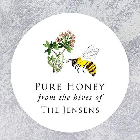 Personalized Honey Labels - Wildflower and Hovering Bee Graphic - 18 Labels per Package (2" Round) in Kuwait