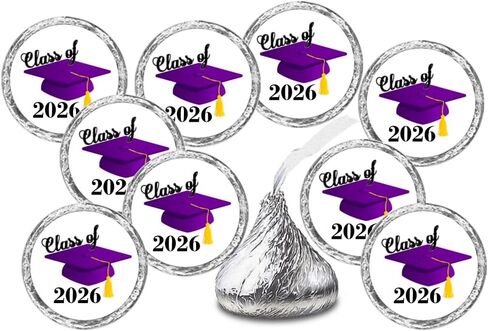 216 Graduation Party Cap Class of 2026 Kisses Stickers Labels, Grad Party Favor Decorations. Made in USA (Purple) in Saudi Arabia