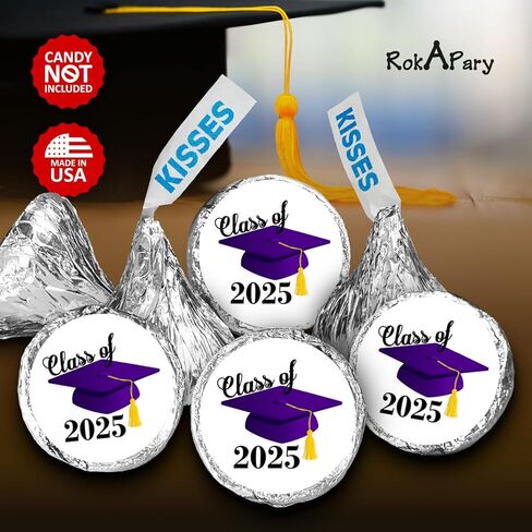 216 Graduation Party Cap Class of 2026 Kisses Stickers Labels, Grad Party Favor Decorations. Made in USA (Purple) in Saudi Arabia