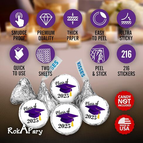 216 Graduation Party Cap Class of 2026 Kisses Stickers Labels, Grad Party Favor Decorations. Made in USA (Purple) in Saudi Arabia
