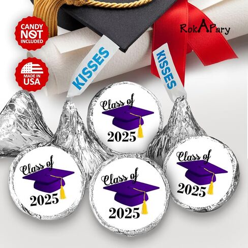 216 Graduation Party Cap Class of 2026 Kisses Stickers Labels, Grad Party Favor Decorations. Made in USA (Purple) in Saudi Arabia
