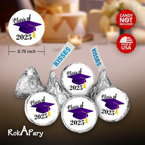 216 Graduation Party Cap Class of 2026 Kisses Stickers Labels, Grad Party Favor Decorations. Made in USA (Purple) in Saudi Arabia