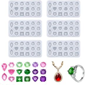 6 Pcs Gemstone Silicone Mold, Clear Resin Jewelry Molds, Small Crystal Stones Silicone Molds for Making DIY Crafting, Earring, Pendant, Necklace Crafting Projects in Saudi Arabia